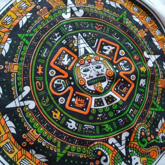 Deadstock Vintage 90s Mayan Calendar Neon Cancun Mexico T-Shirt - Picture 4 of 9